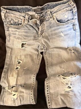 Silver Jeans Light Wash Distressed Boyfriend Jeans
